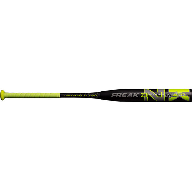 A 2019 Freak 23 Maxload USSSA bat with a black barrel and neon green handle - SKU: MKP23U